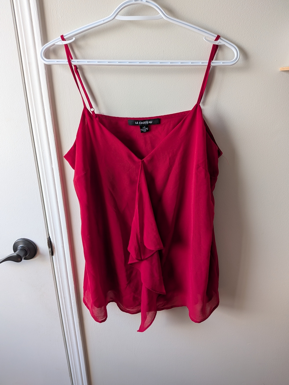 Le Chateau Women's Red Ruffle Front Camisole